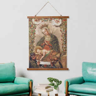 Tapisserie Suspendue Vierge de l'école vintage de Cuzco adorant l'enfan