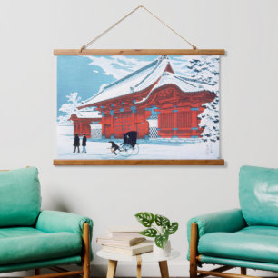 Tapisserie Suspendue Vieux Art Japonais de la Porte Rouge sous la Neige
