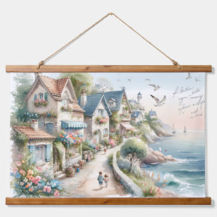 Tapisserie Suspendue Village de cottages côtiers pastel, une escapade