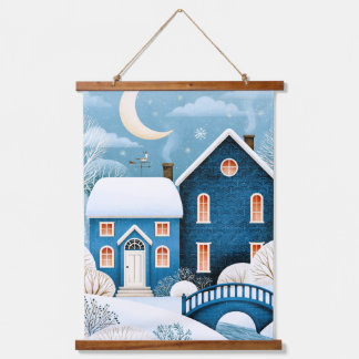 Tapisserie Suspendue Village d'hiver de Cottage Cozy Moon enneigé