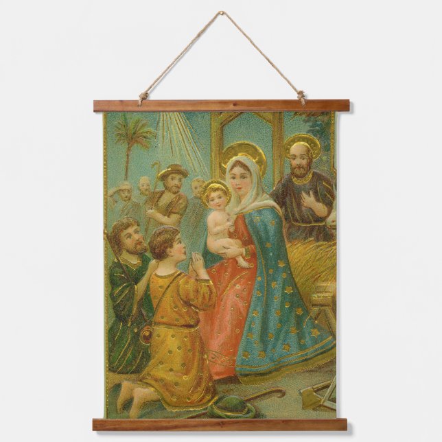Tapisserie Suspendue Vintage Edwardian Era Nativity Christmas Card (Recto)