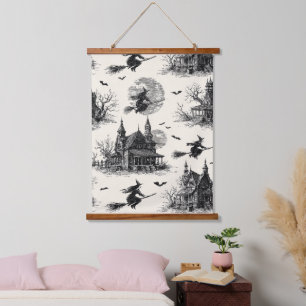 Tapisserie Suspendue Vintage Haunted House and Witch Toile Motif (2)