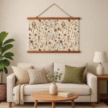 Vintage Herbarium Pressed Flower Wood Tapestry