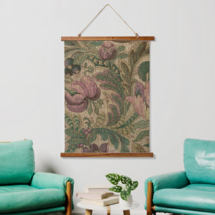 Tapisserie Suspendue Vintage Mauve Sauge Motif Botanique 1918
