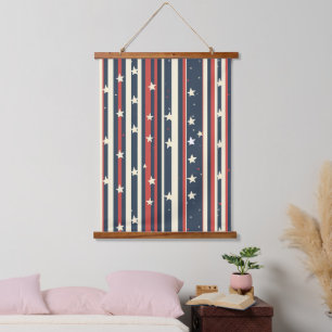 Tapisserie Suspendue Vintage rouge, blanc et bleu avec étoiles (2)