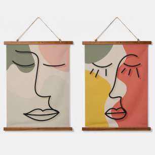 Tapisserie Suspendue Visage Bohème Abstrait Tons Assourdis 