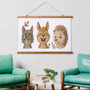 Tapisserie Suspendue Visages Fantaisistes de la Forêt – Animaux Brodé M