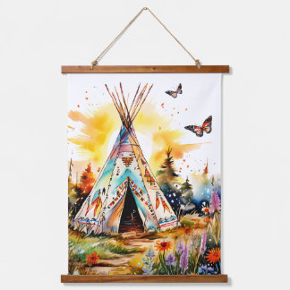 Tapisserie Suspendue Vous Êtes Chez Vous ! TeePee coloré avec Fleur sau
