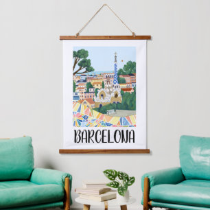 Tapisserie Suspendue Vue colorée de Barcelone Espagne