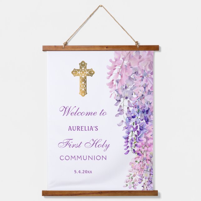 Tapisserie Suspendue Watercolor Wisteria First Communion Welcome (Recto)