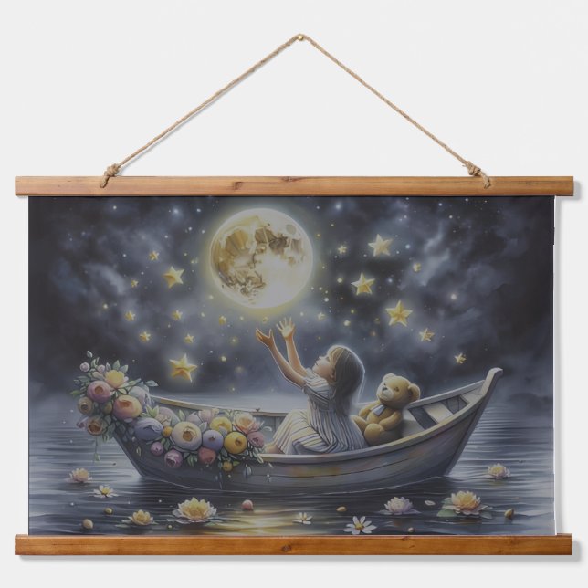 Tapisserie Suspendue Whimsical Girl Moon Dream Fantasy Scene (Devant)