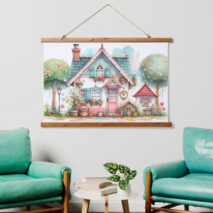 Tapisserie Suspendue Whimsical Pastel Fairy Tale Cottage Art