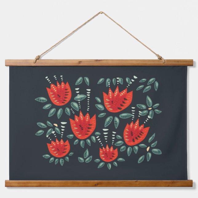 Tapisserie Suspendue Whimsical Red Tulips Floral Art - Printemps Abstra (Devant)