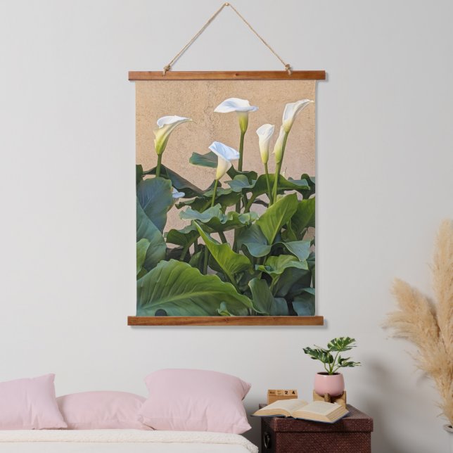 Tapisserie Suspendue White Calla Lilies and Leafy Foliage Floral (Chambre à coucher)