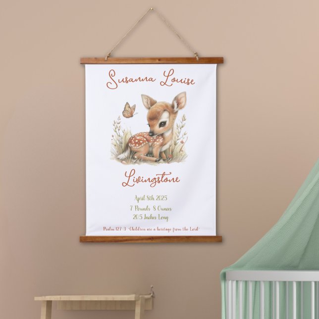 Tapisserie Suspendue Woodland Fleurs sauvages personnalisés Nom du bébé (Créateur téléchargé)