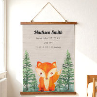 Woodland Fox Baby Birth Stats Nursery