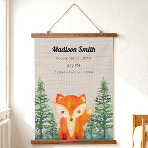 Tapisserie Suspendue Woodland Fox Baby Birth Stats Nursery