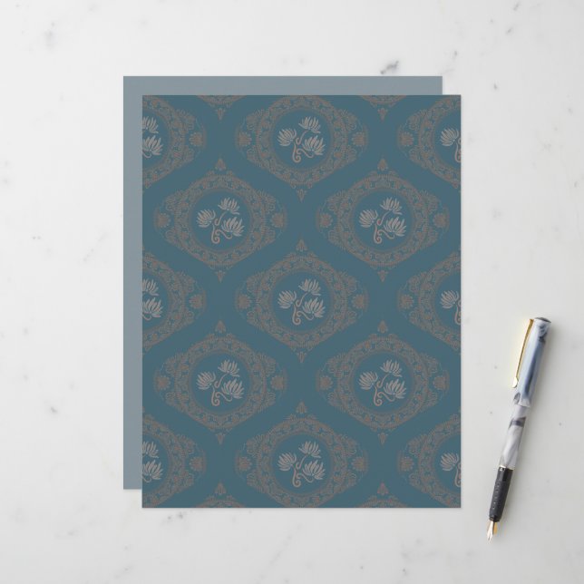 Tapisserie turquoise Rococo Mandala Ogee Damask Sc (Devant/Arrière en situation)