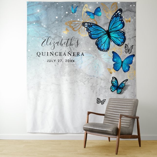 Tapisseries de fond photo Gold et Blue Butterfly (En situation)