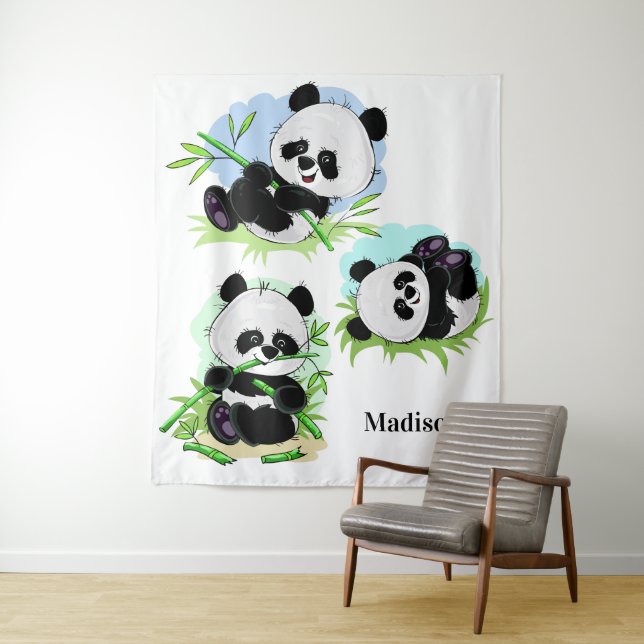 Tapisseries de nom personnalisé Cute Pandas (En situation)