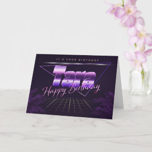 Tara Nom Prénom lila retro Carte Anniversaire