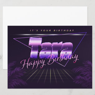 Tara prénom nom carte rétro lilas anniversaire
