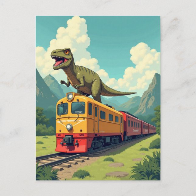 Tard pour le train Dinosaur Raptor Funny carte pos (Devant)