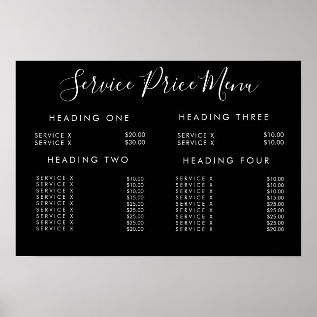 Tarifs des prestations Menu Affiche imprimée sur m (Devant)