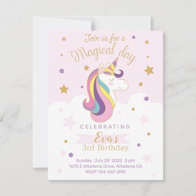 Tarjeta de invitación para cumpleaños unicornio (Devant)