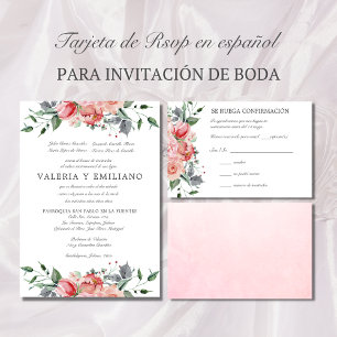 Tarjeta de RSVP de boda rosa elegante espagnol RSV
