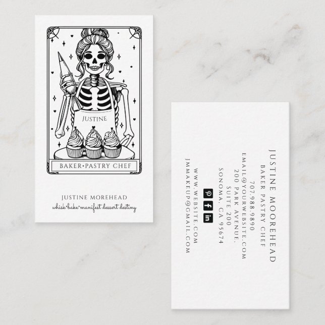 Tarot Skeleton Baker Whisk Cupcake Carte de visite (Devant / Derrière)
