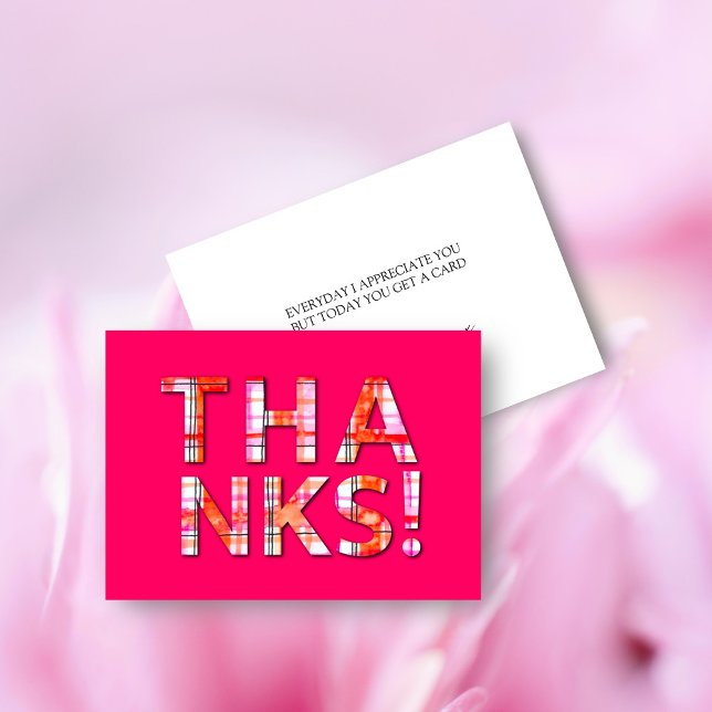 Tartan à carreaux aquarelle roses  Motif Merci (I appreciate you Tartan Thank you card)