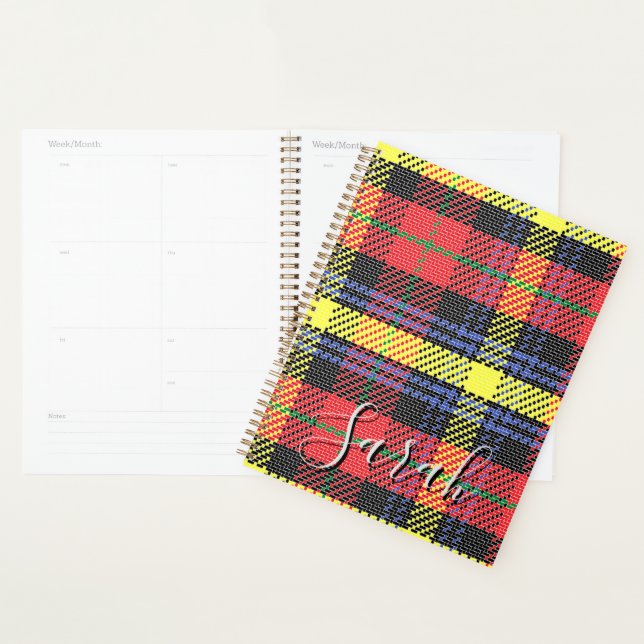 Tartan à carreaux jaune et rouge avec monogramme e (Devant avec enveloppe)