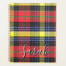 Tartan à carreaux jaune et rouge avec monogramme e