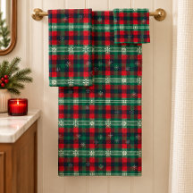 Tartan à carreaux rouge et vert de Noël Flocons de