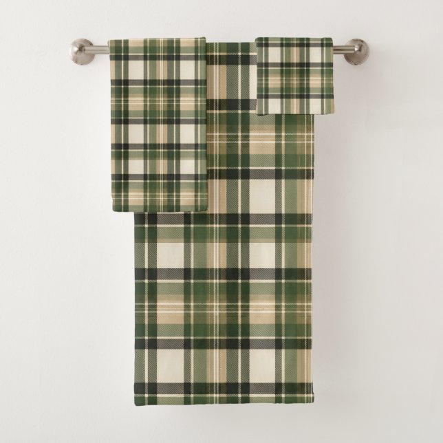 Tartan à carreaux vert forêt de bois (En situation)