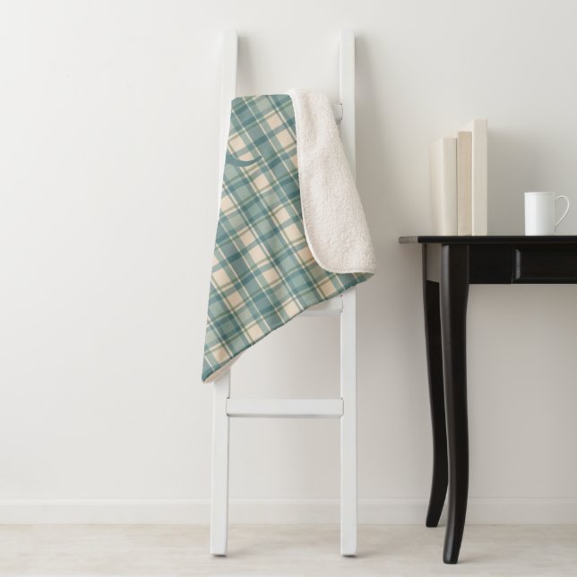 Tartan Buffalo Plaid Vert Bleu Beige Monogrammé (En situation)