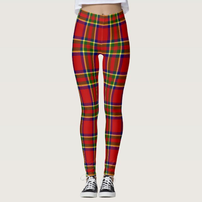 Tartan Classic Style Leggings plaqués rouge et ver (Devant)