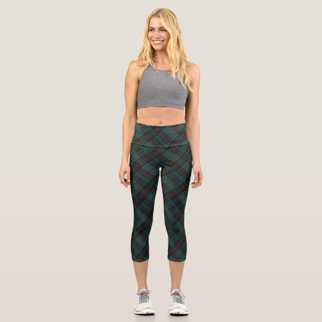 Tartan en bleu, orange, vert capri leggings (Recto)