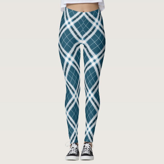 Tartan en Leggings bleu et blanc (Devant)