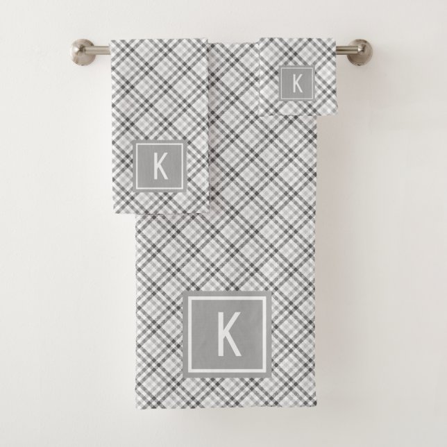 Tartan Gris Blanc Élégant Monogrammé (En situation)