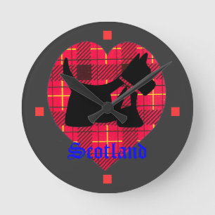 Tartan Heart & Scottie Dog Horloge murale