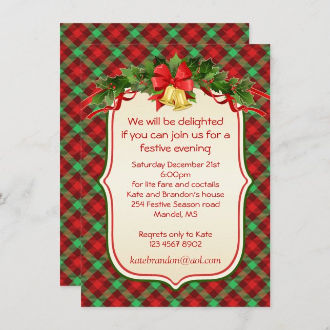 Tartan holly sells fête de Noël Invitation (Devant / Derrière)