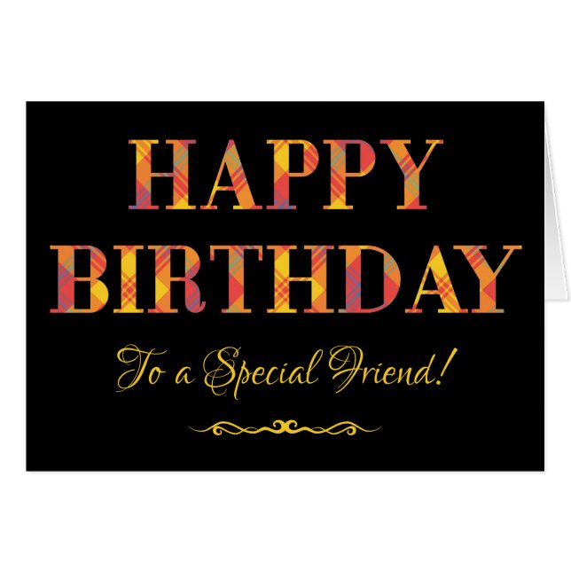 Tartan jaune sur l'anniversaire noir pour l'ami (Devant horizontal)