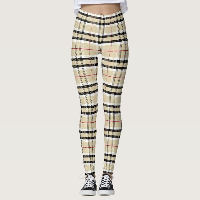 Tartan Plaid À damiers Motifs Leggings en beige (Devant)