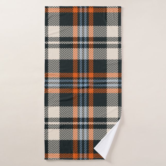 Tartan plaid automne motif en noir, orange, bleu (Serviette de bain)