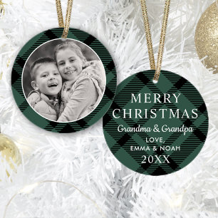 Tartan Plaid Merry Christmas Grandparents Photo