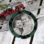 Tartan Plaid Merry Christmas Grandparents Photo<br><div class="desc">Festive holiday photo ornament design features your favorite picture of the grandkids framed by a classic yet modern hunter / pine green and black Scottish tartan plaid background. The back of the ornament includes elegant custom "Merry Christmas" text along with text that can be personalized for to give to Grandparents...</div>