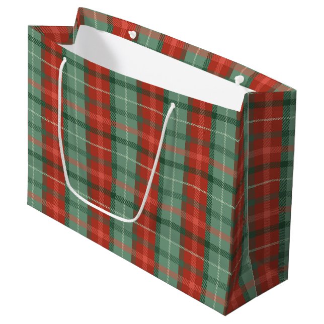 Tartan rouge et vert motif moyen sac cadeau (Devant Angle)