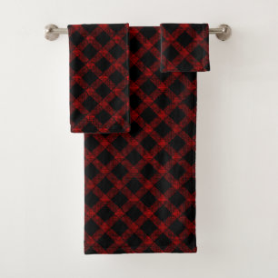Tartan rouge rustique et noir avec lignes gaufrées